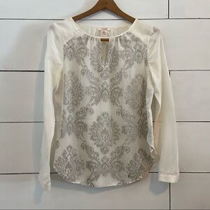 Sundance White and Silver Embroidered Silk Blouse.
